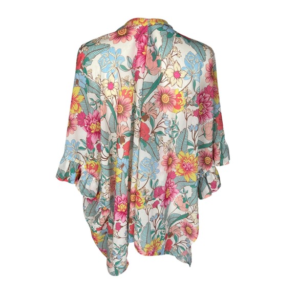 Umgee Womens Floral Kimono Wrap Ruffle Sleeve Open Front Cardigan C1826 Small - Picture 2 of 5